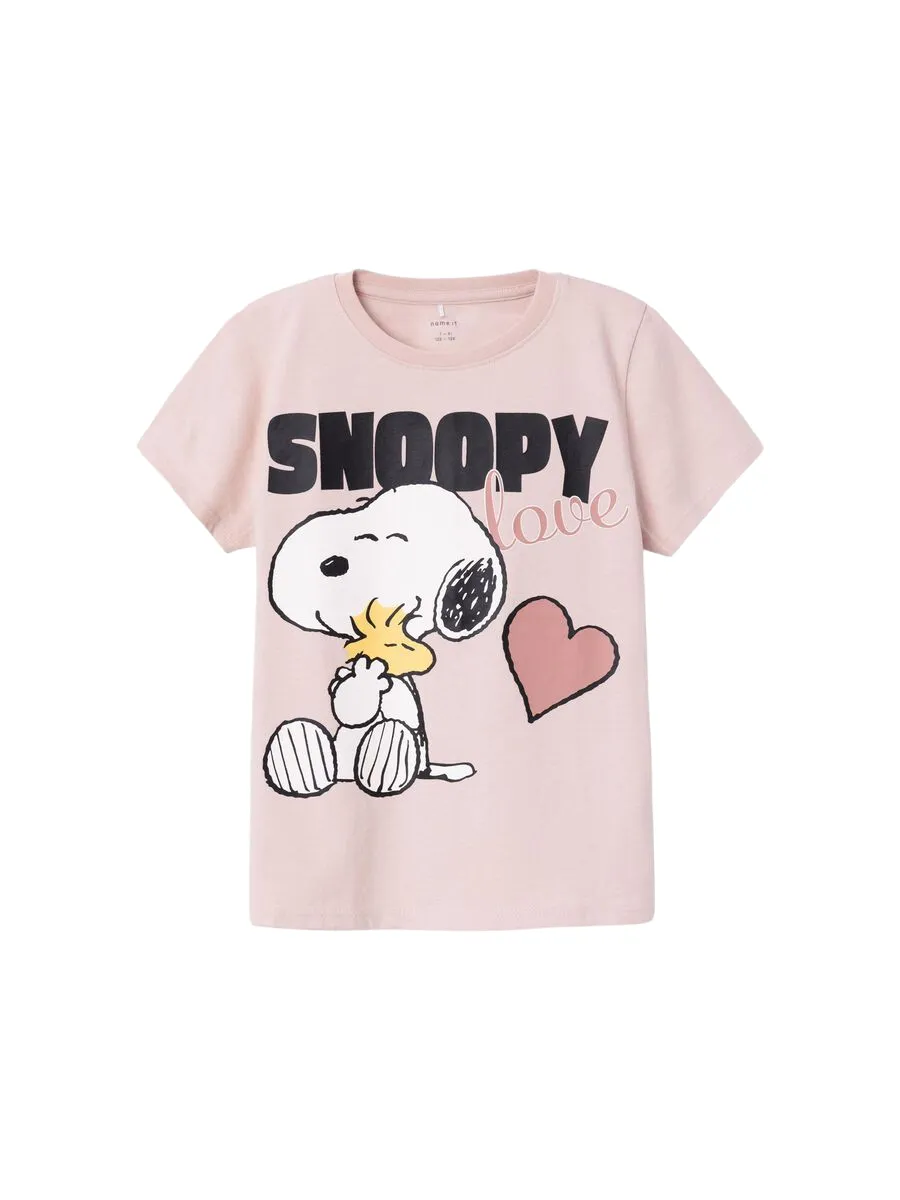 name it maglietta manica corta da ragazza con stampa Snoopy 13226499 rosa seppia