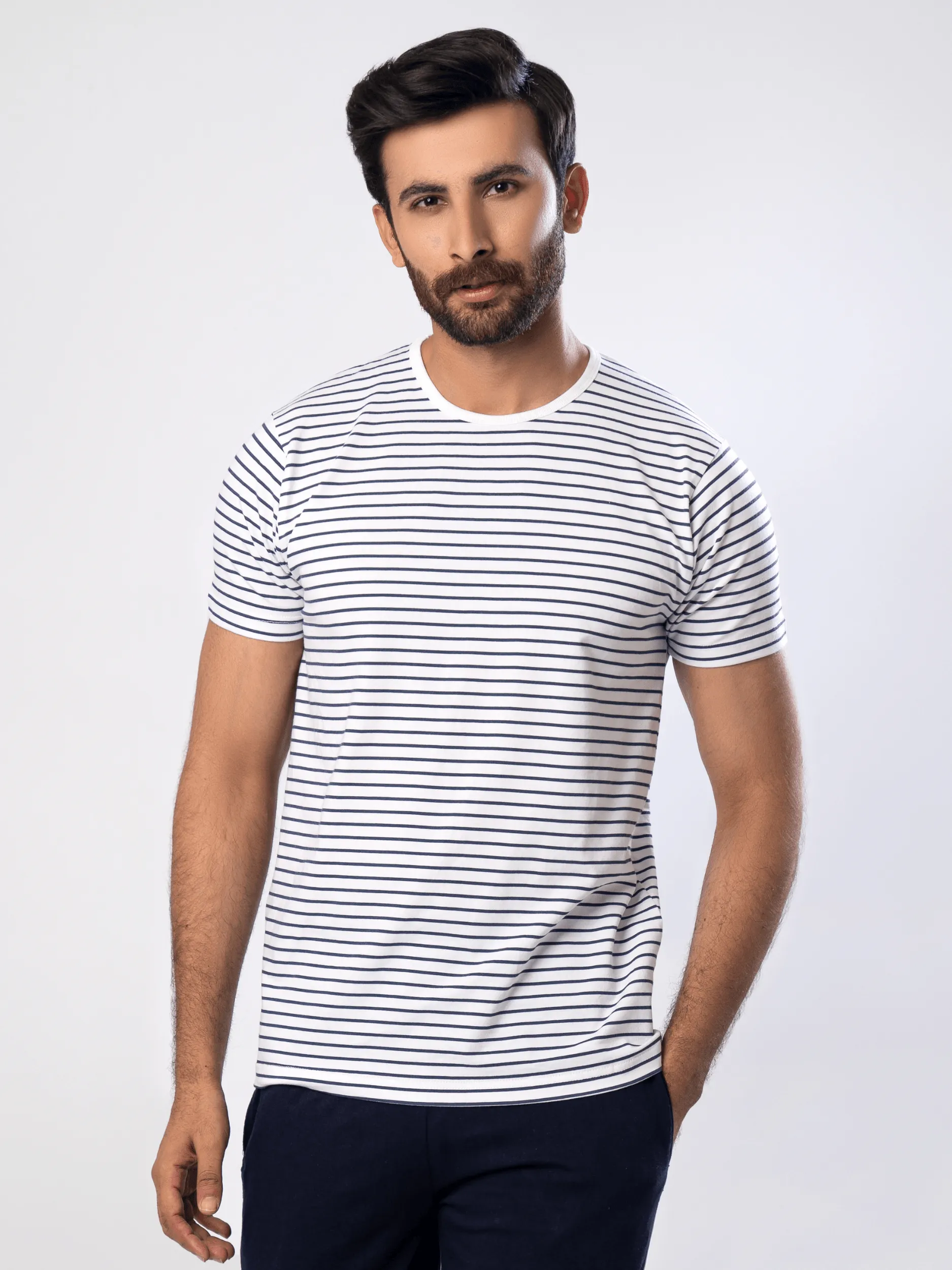 Navy Narrow Stripes Short Sleeve T-Shirt