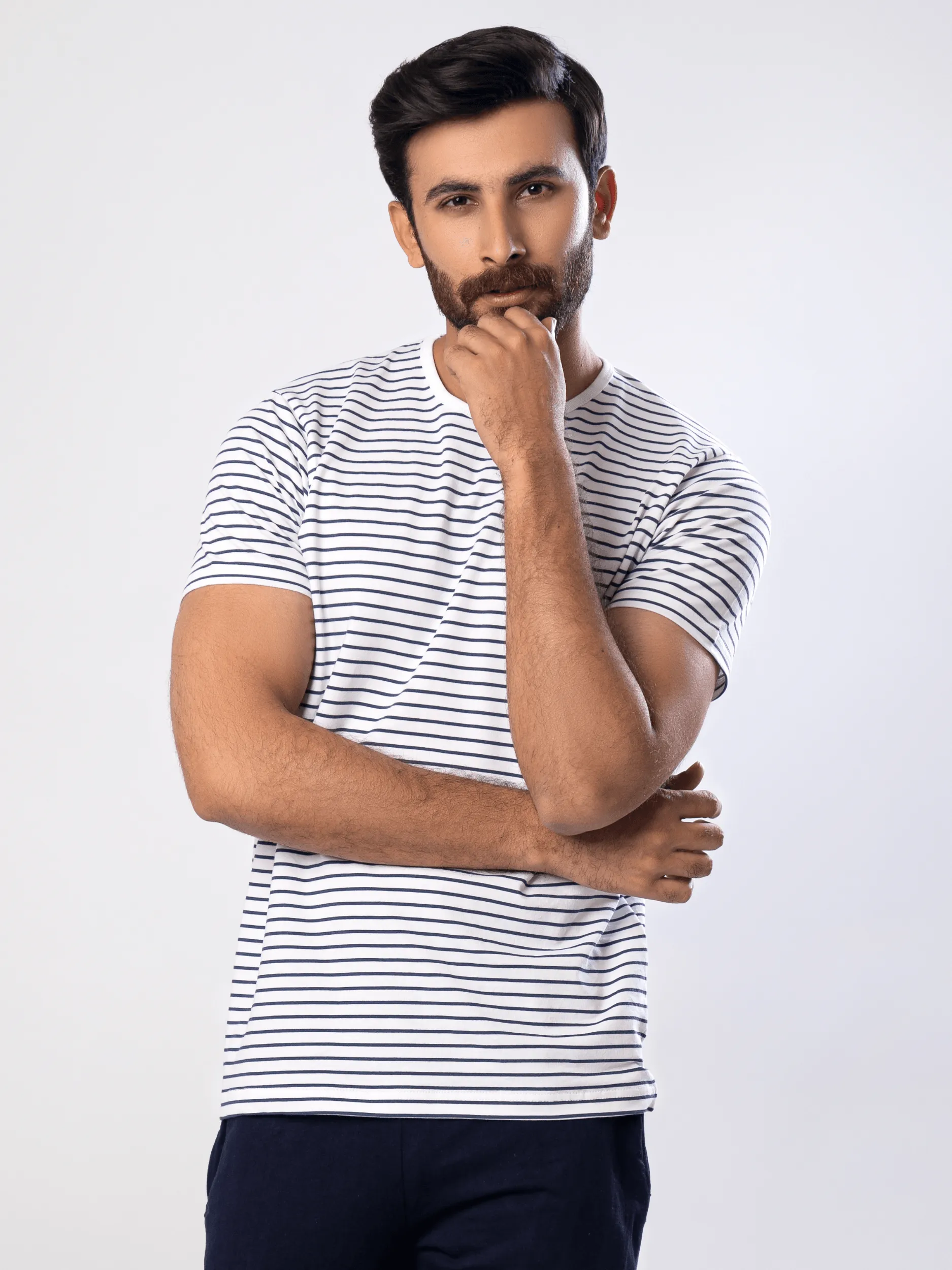 Navy Narrow Stripes Short Sleeve T-Shirt