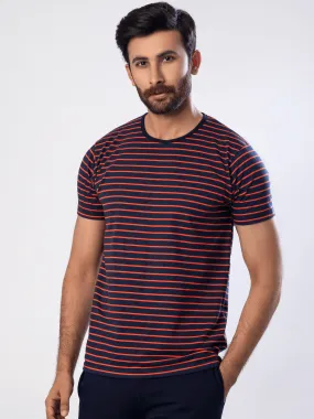 Navy with Orange Stripes Short Sleeve T-Shirt