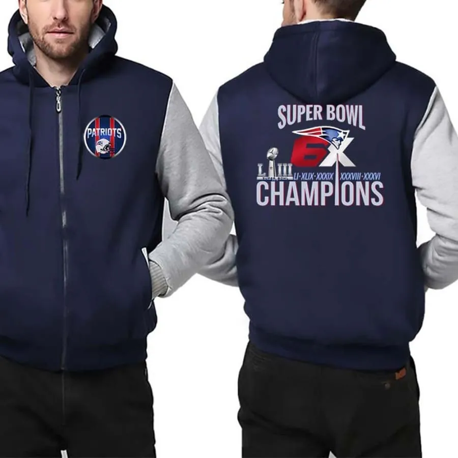 New england patriots Fan Jacket| Nfl patriots 6X Super Bowl Fan champions Jacket Fleece Pullover