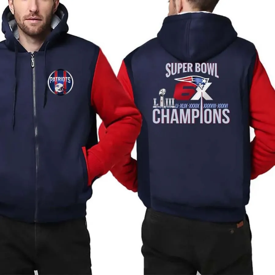 New england patriots Fan Jacket| Nfl patriots 6X Super Bowl Fan champions Jacket Fleece Pullover