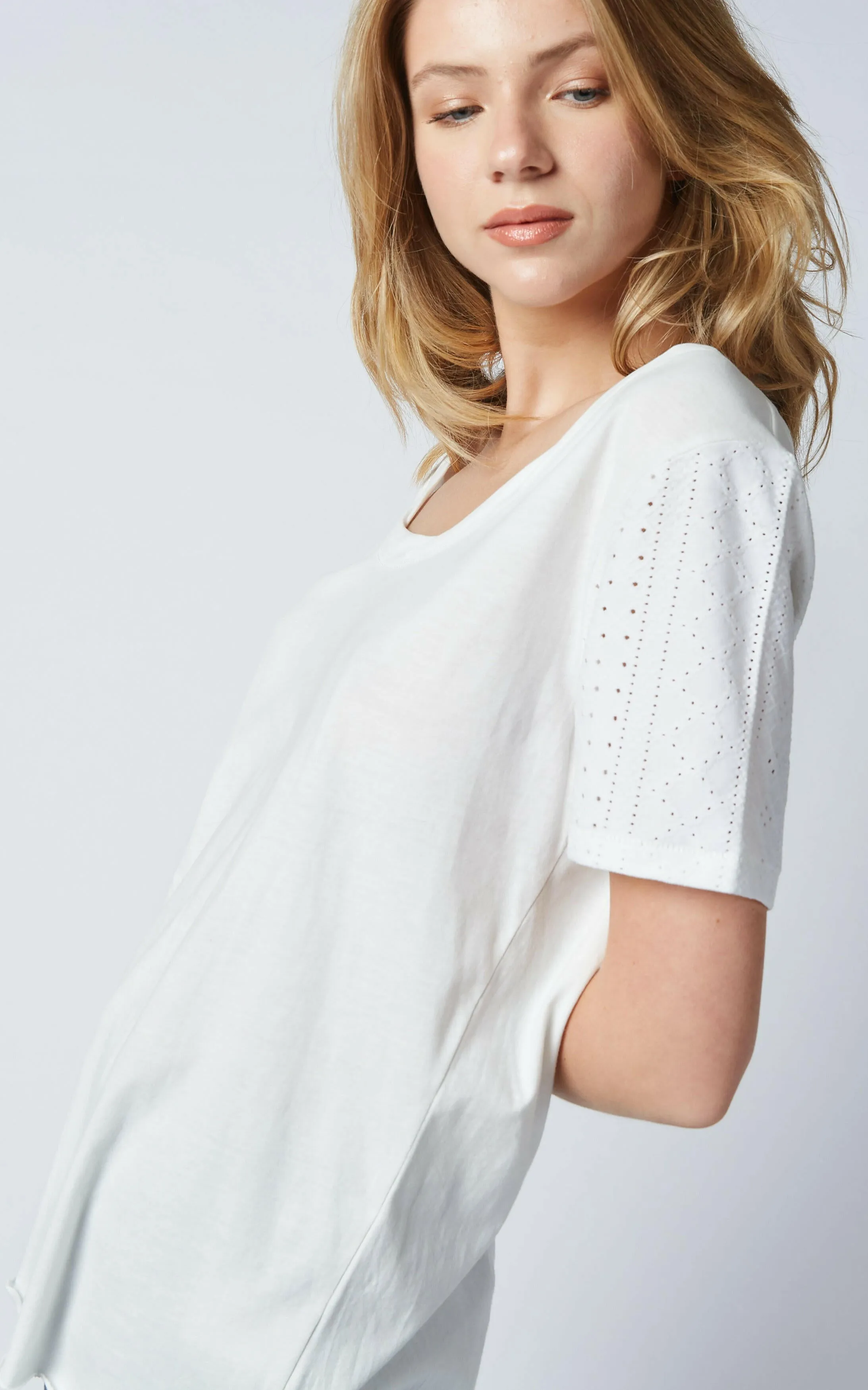 Nova White Broderie Loose Tee