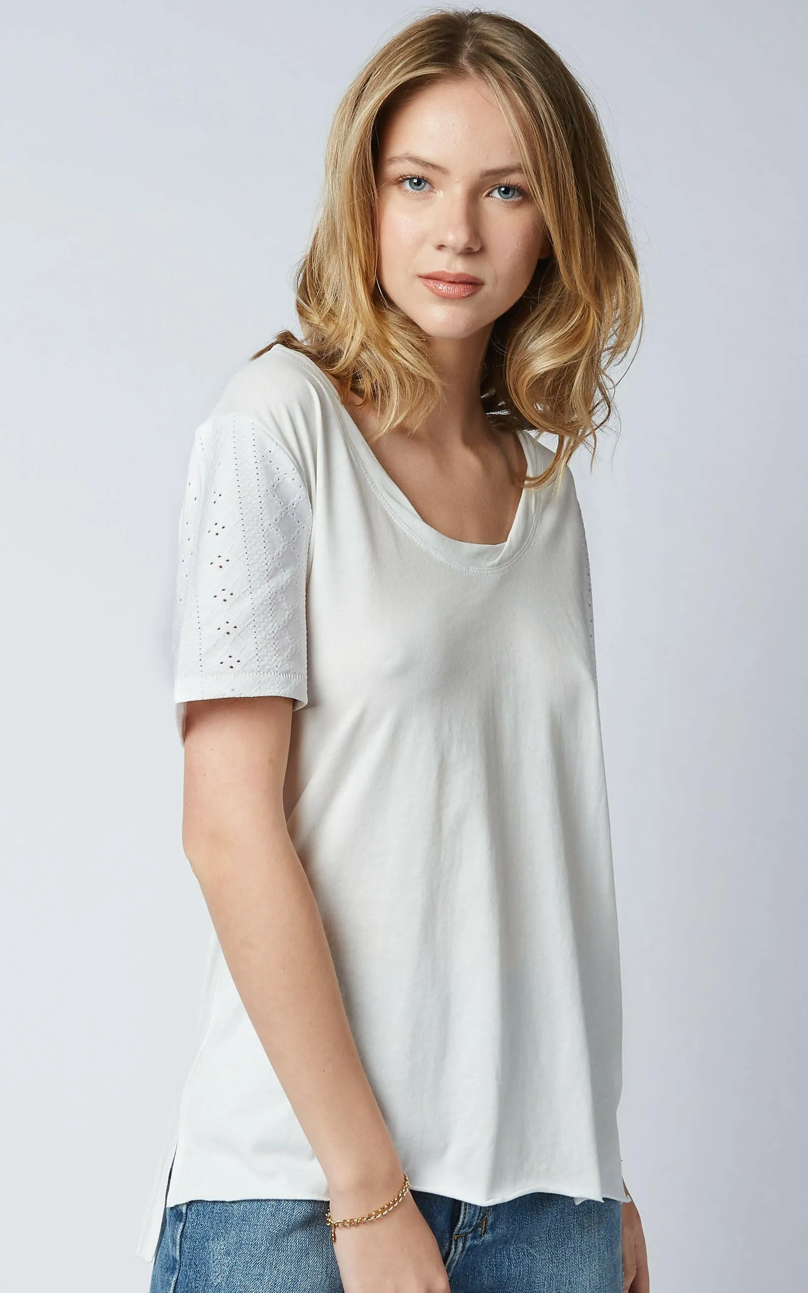 Nova White Broderie Loose Tee