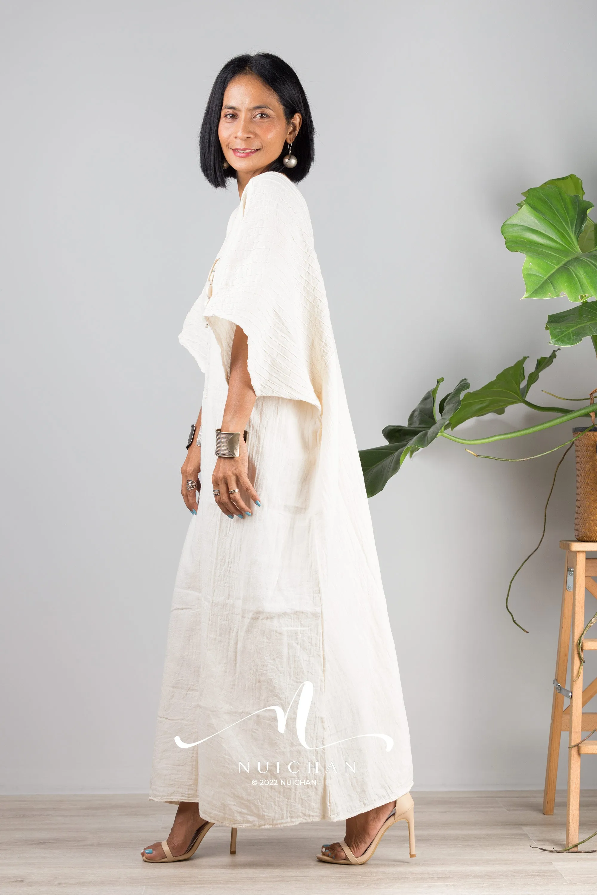 Off white cotton kaftan dress