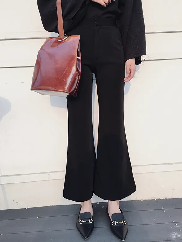 Olinda Black Flared High Waist Trousers