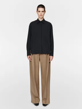 Oversized Covered Placket Shirt in Black Voile