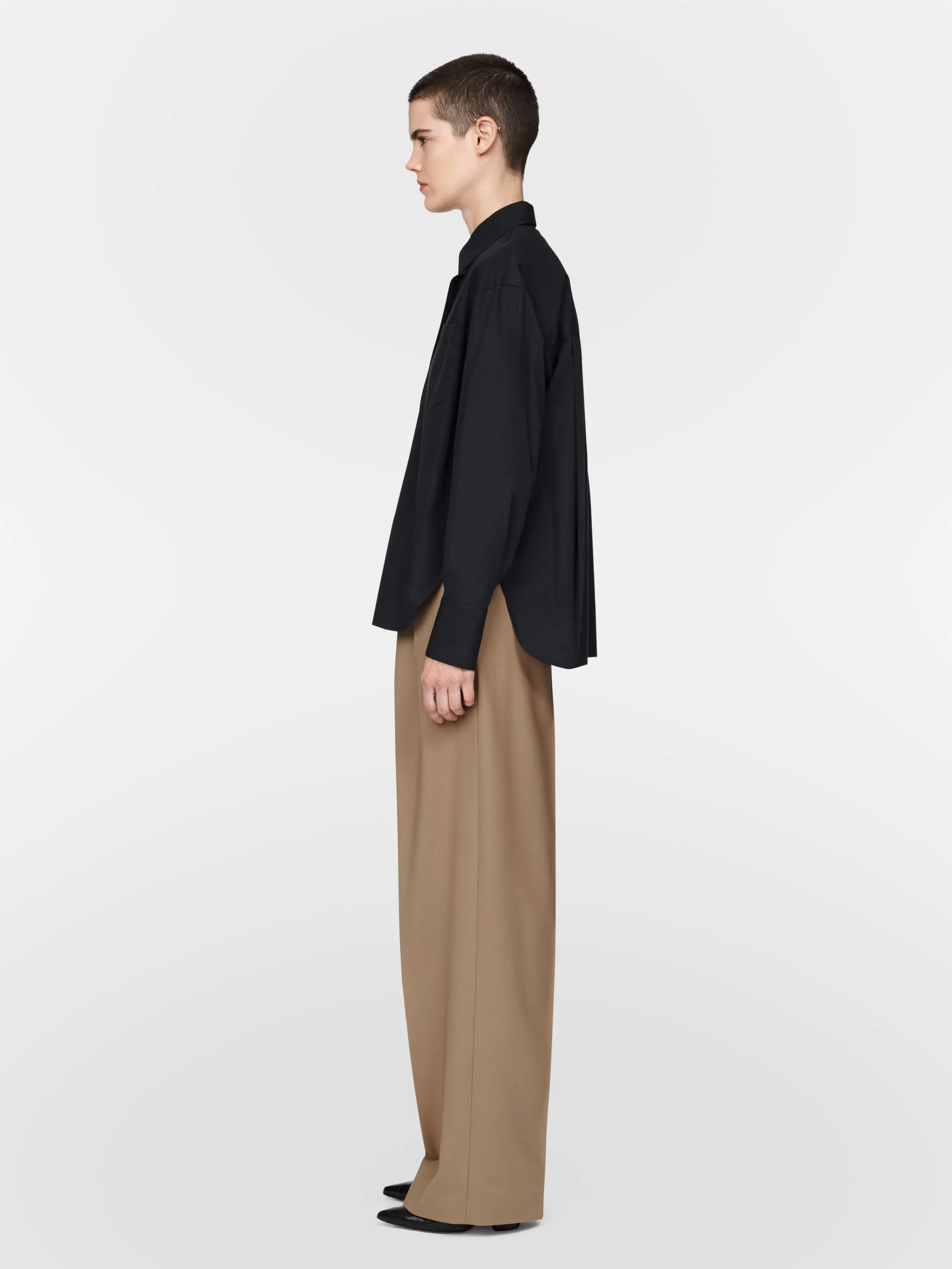 Oversized Covered Placket Shirt in Black Voile