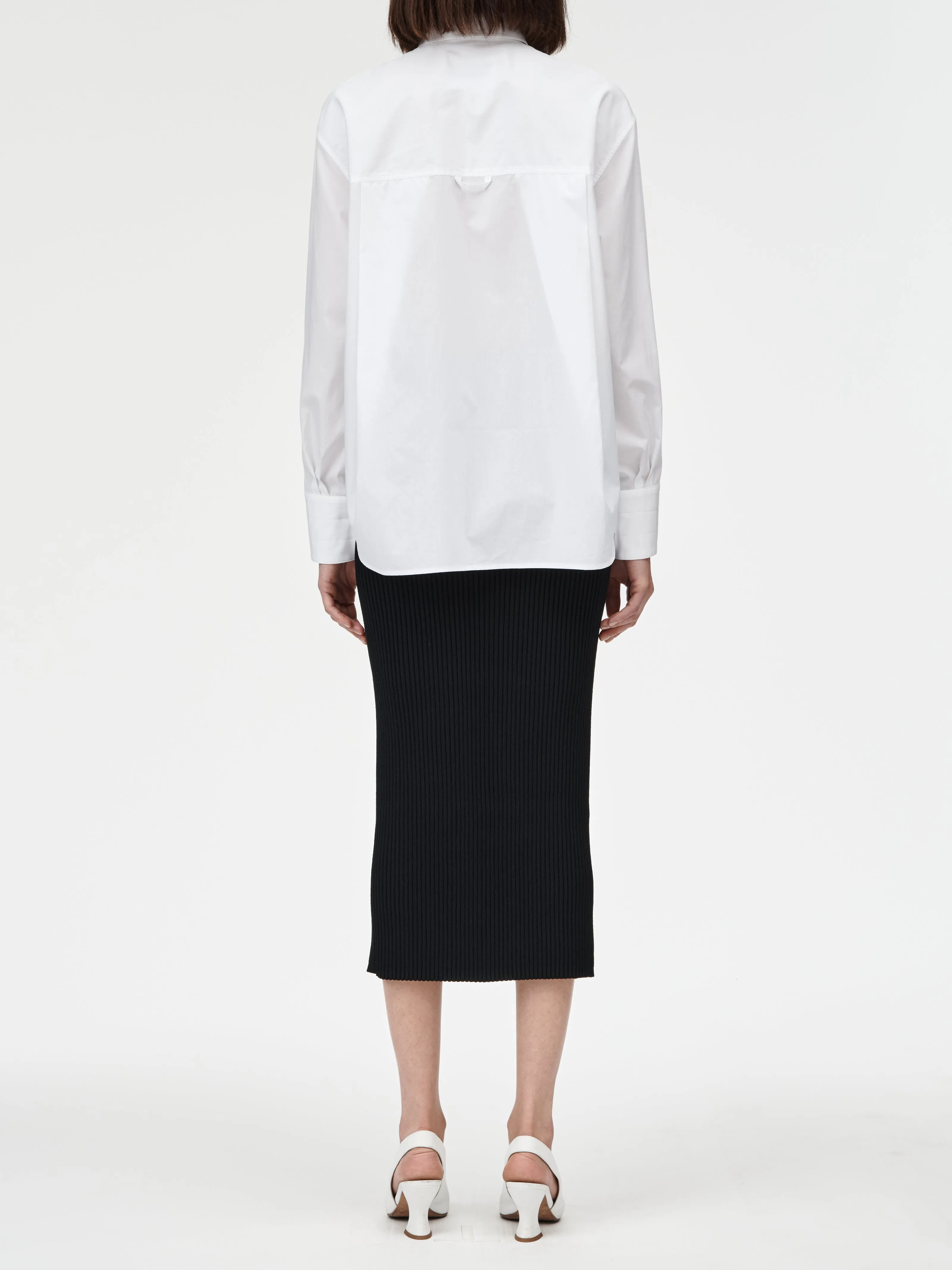 Oversized Covered Placket Shirt in White Voile