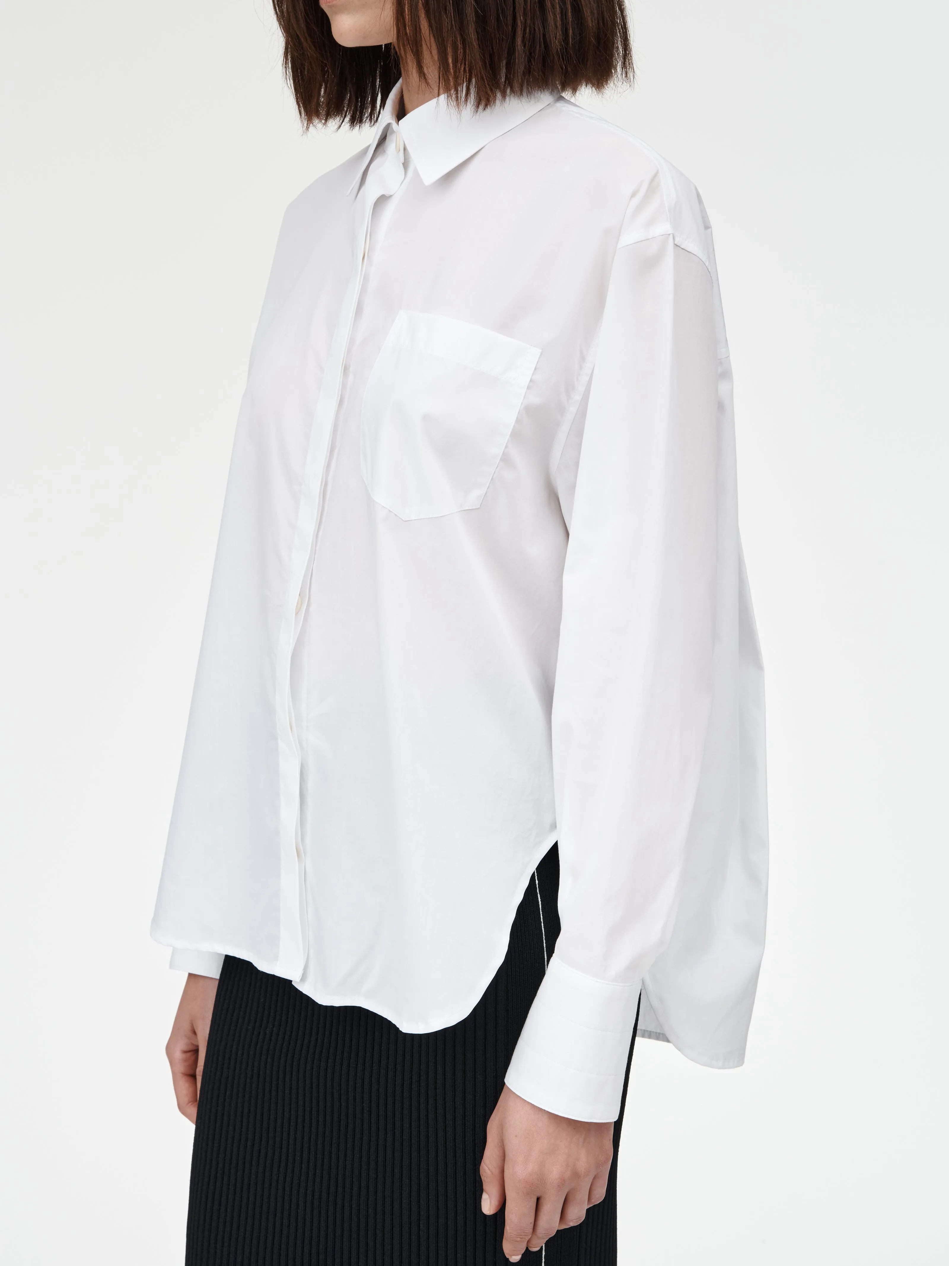 Oversized Covered Placket Shirt in White Voile