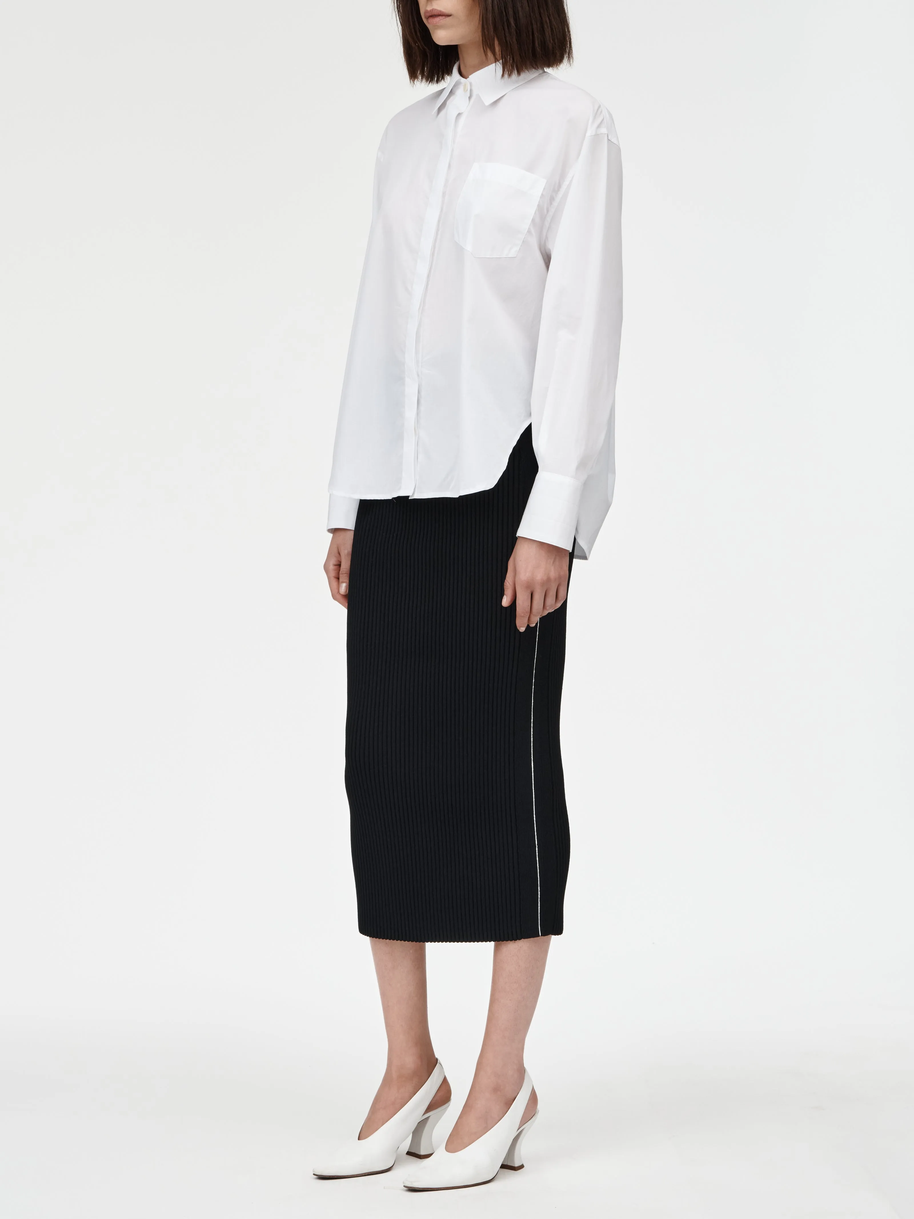 Oversized Covered Placket Shirt in White Voile