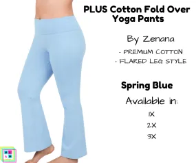 PLUS Cotton Fold Over Yoga Pants - Spring Blue