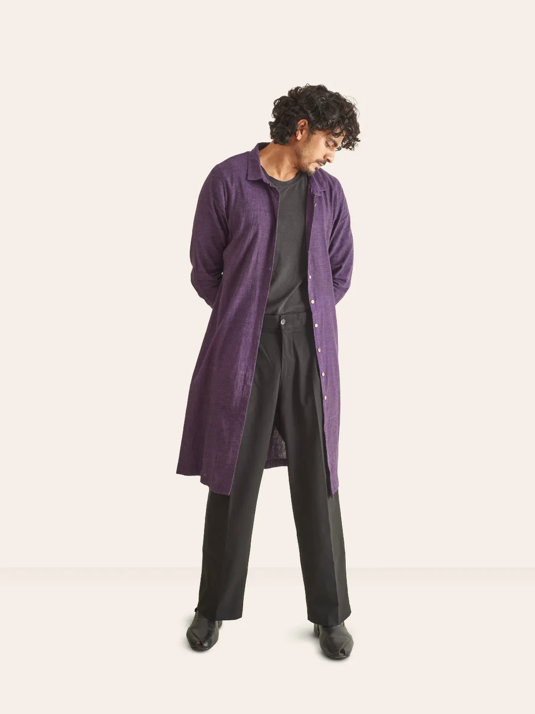 Purple Handwoven Overlay Kurta Shirt