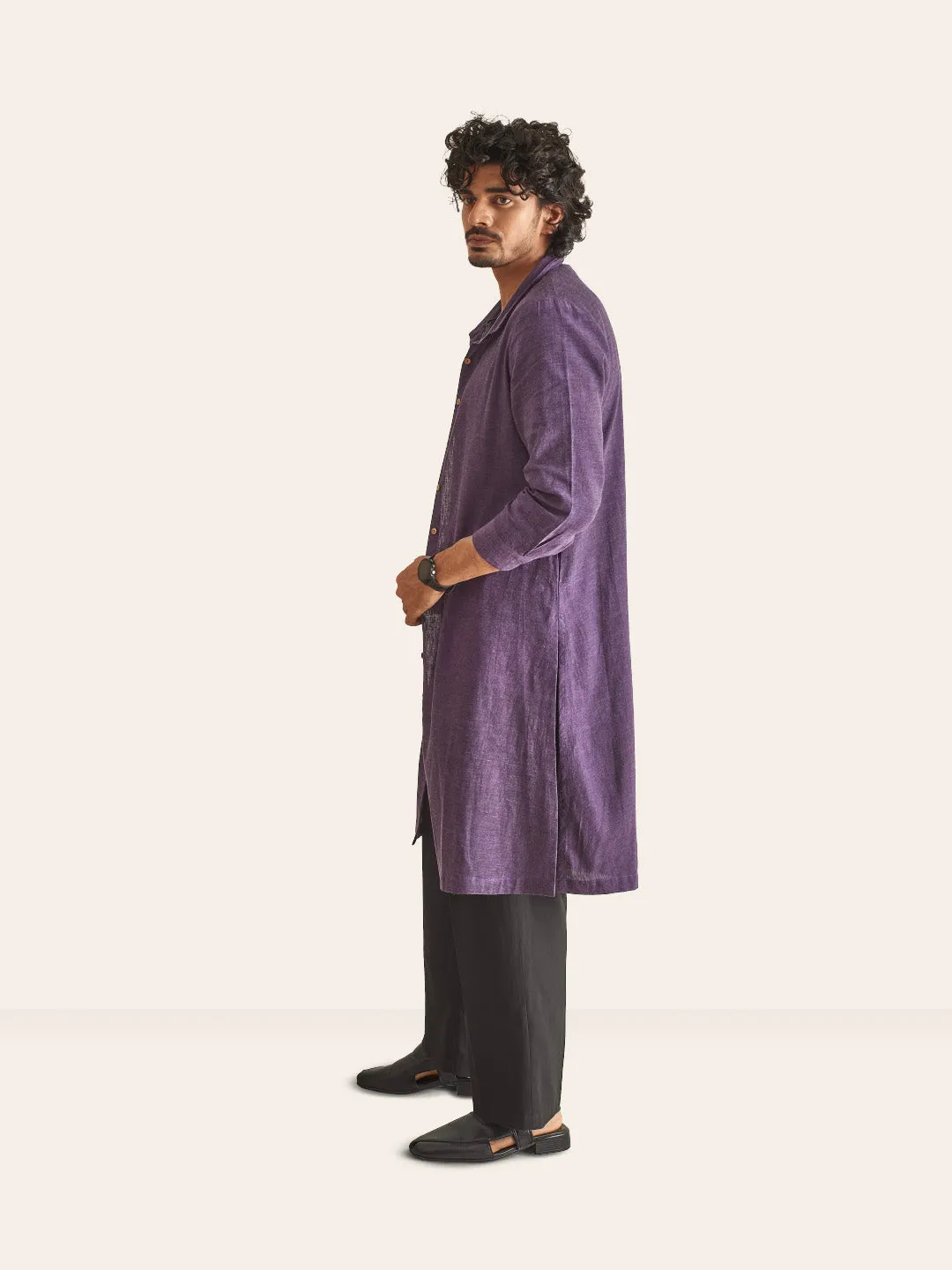 Purple Handwoven Overlay Kurta Shirt