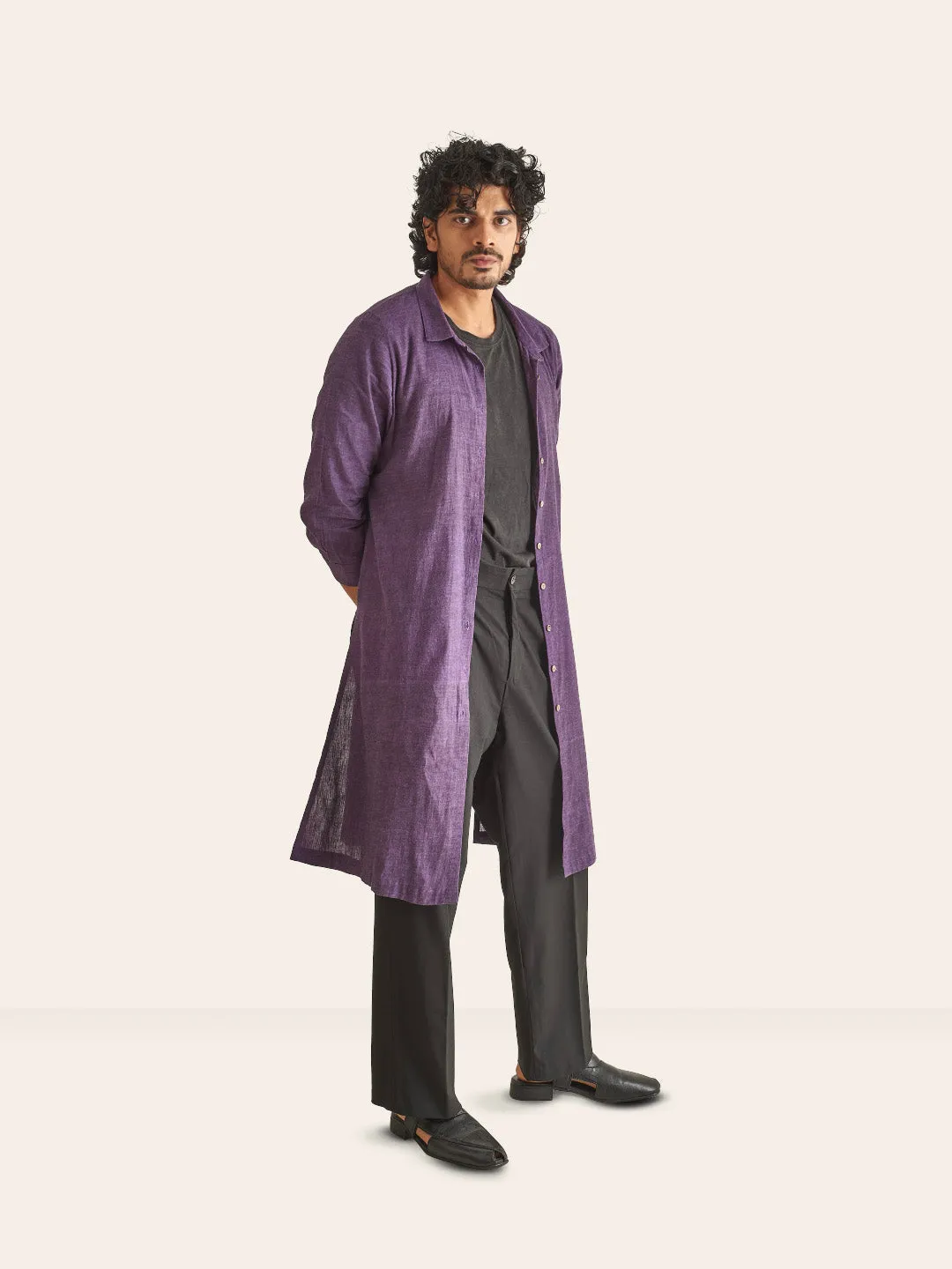 Purple Handwoven Overlay Kurta Shirt