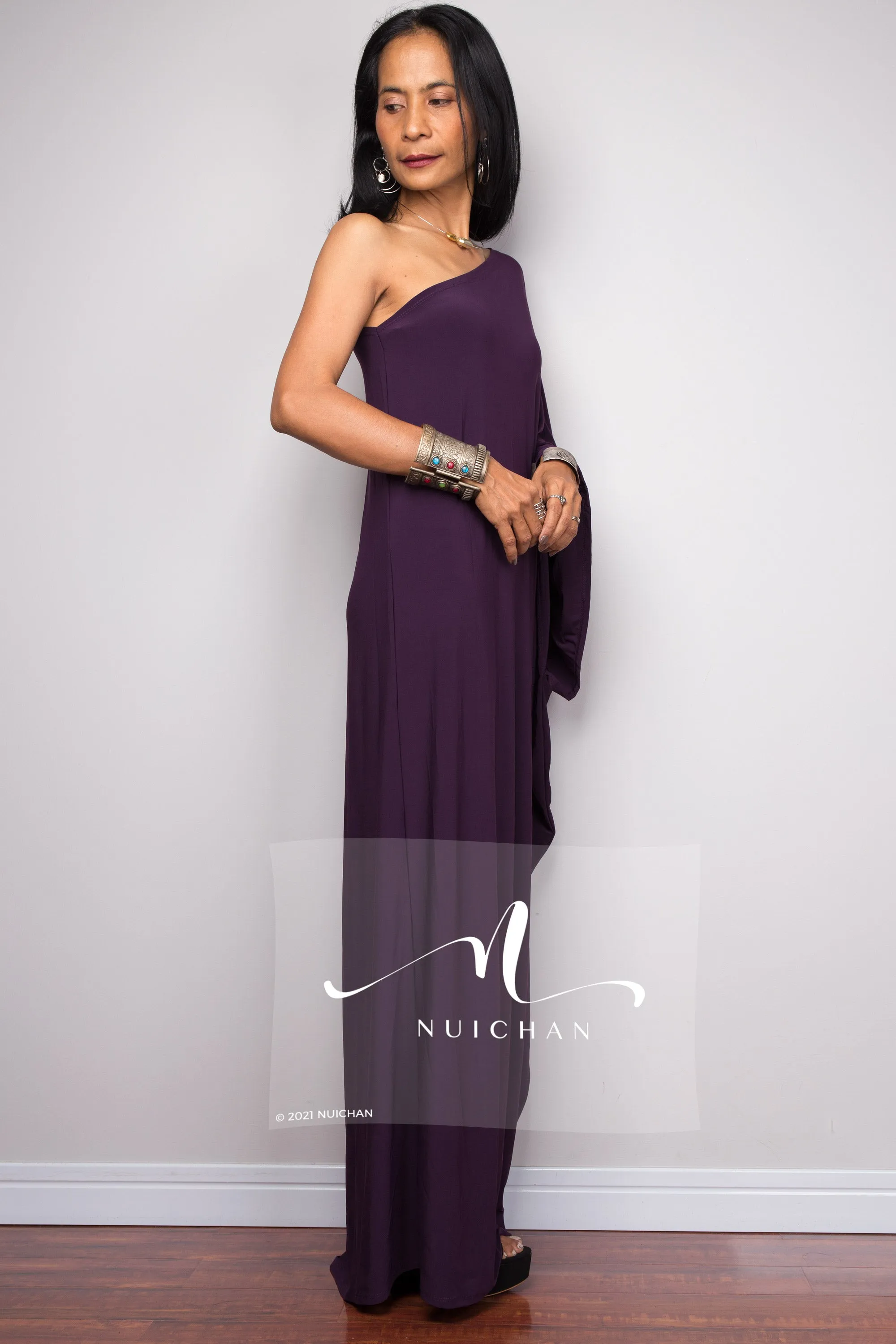 Purple one shoulder dress