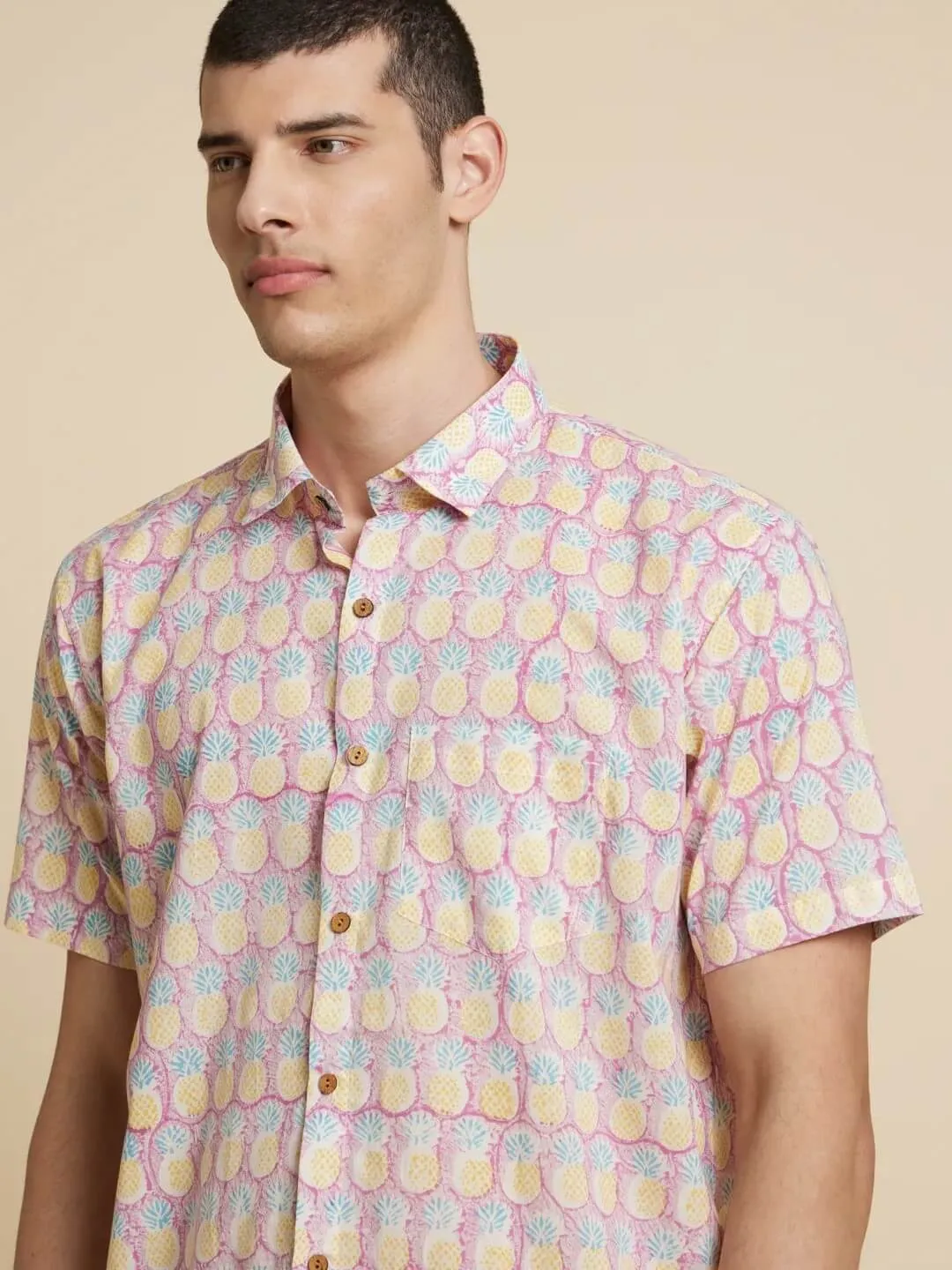 Purple Pineapple Handblock Printed Shirt