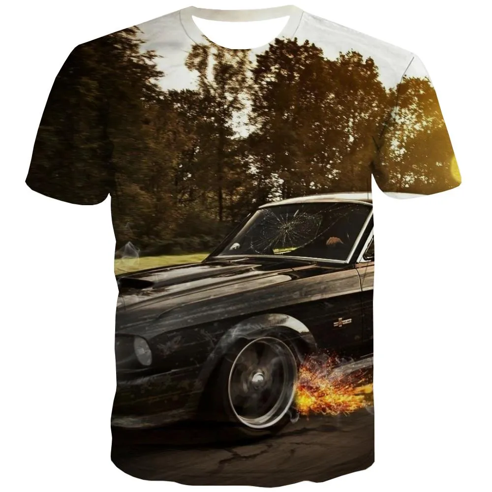 Racing Car T-shirt Men Metal T shirts Funny City T-shirts Graphic Gray Tshirts Novelty Retro T-shirts 3d