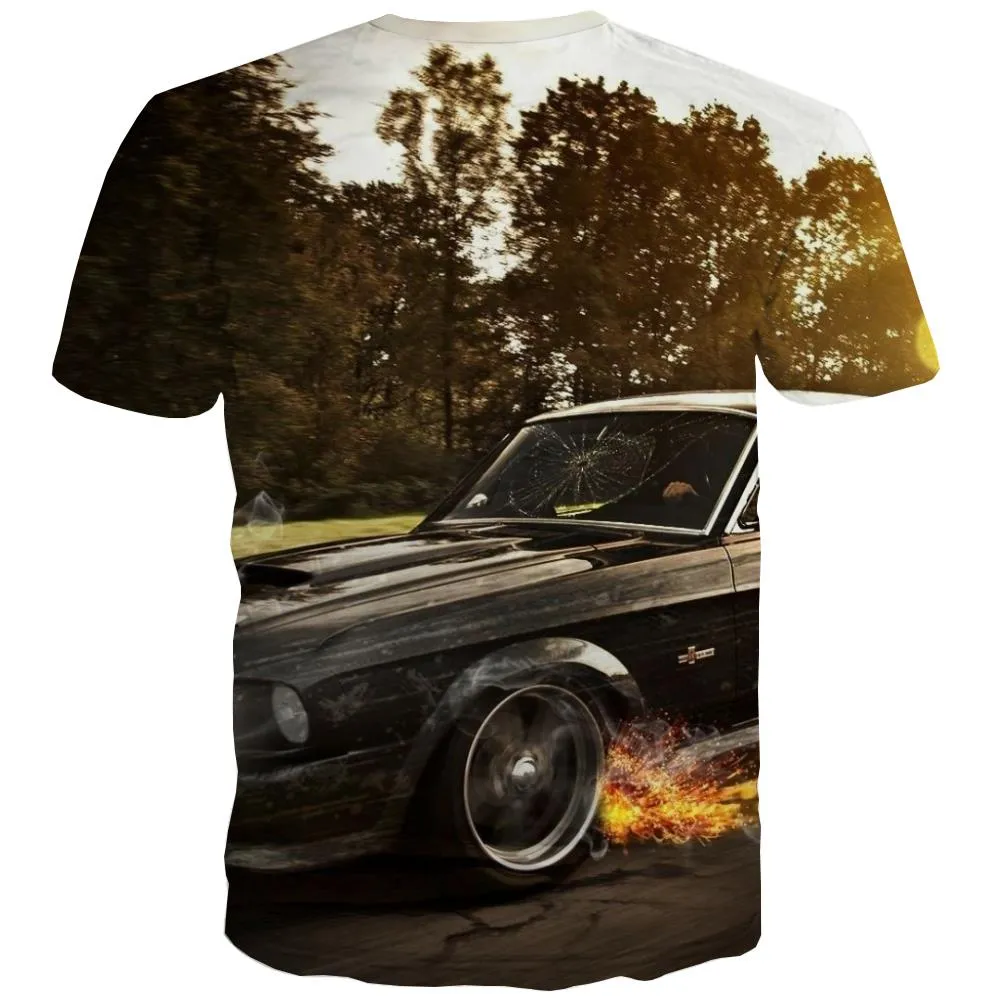 Racing Car T-shirt Men Metal T shirts Funny City T-shirts Graphic Gray Tshirts Novelty Retro T-shirts 3d