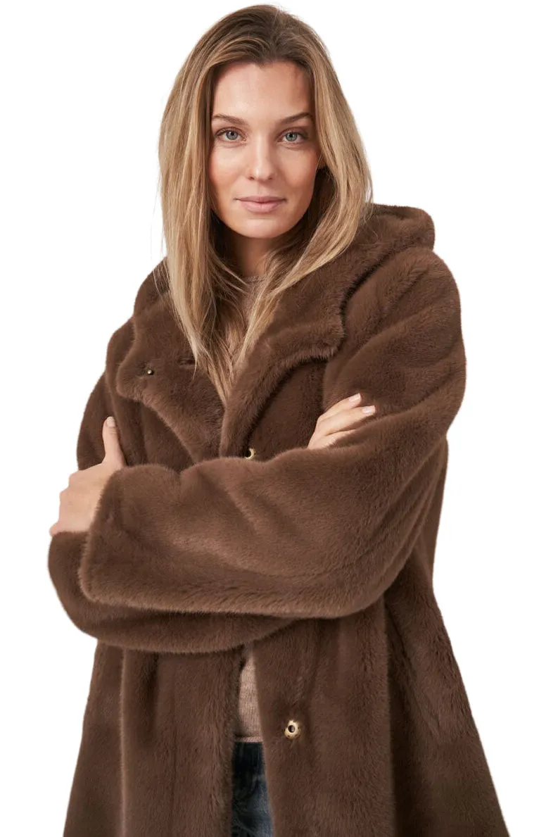 Repeat Cashmere Faux Fur Coat in Coffee