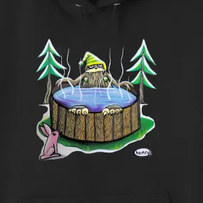 Sasquatch in a Hot Tub Black Unisex Hoodie | Wearable Art by Seattle Mural Artist Ryan "Henry" Ward