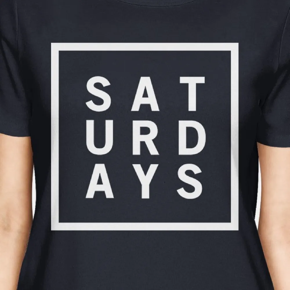 Saturdays Ladies' Navy Shirt Short Sleeve Tee Typographic Print