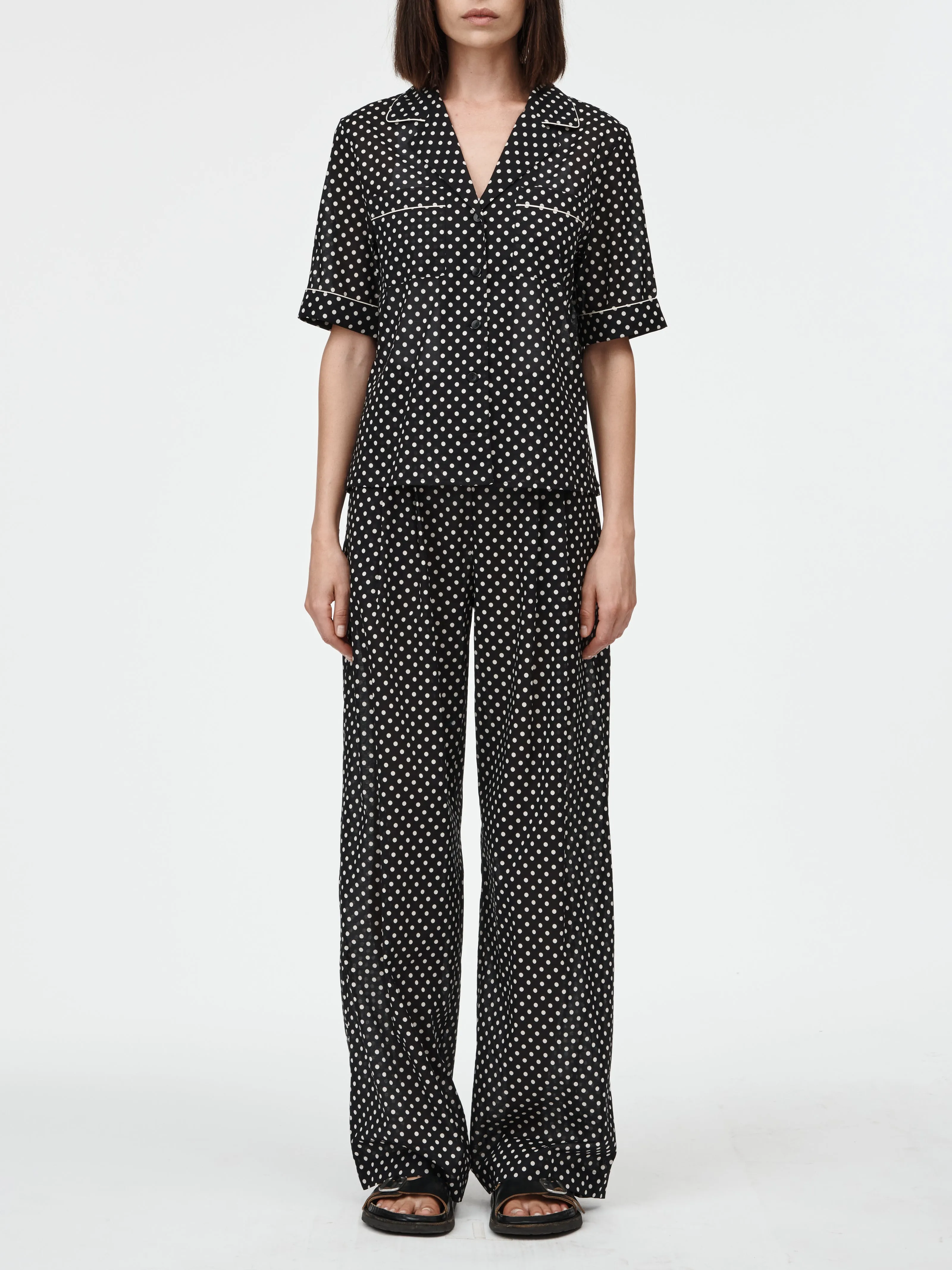 Short Sleeve Camp Shirt in Black & Ivory Polkadot