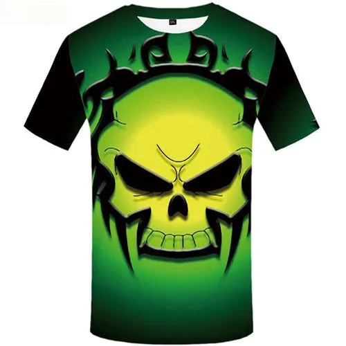 Skull T-shirt Men Green T-shirts Graphic Punk Rock Shirt Print Gothic Tshirt Anime Short Sleeve summer Men/women S-5XL Male