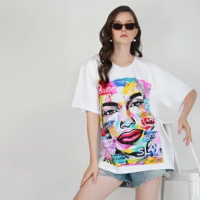 SLAY. Women's Graffiti Print Oversized Drop shoulder T-shirt