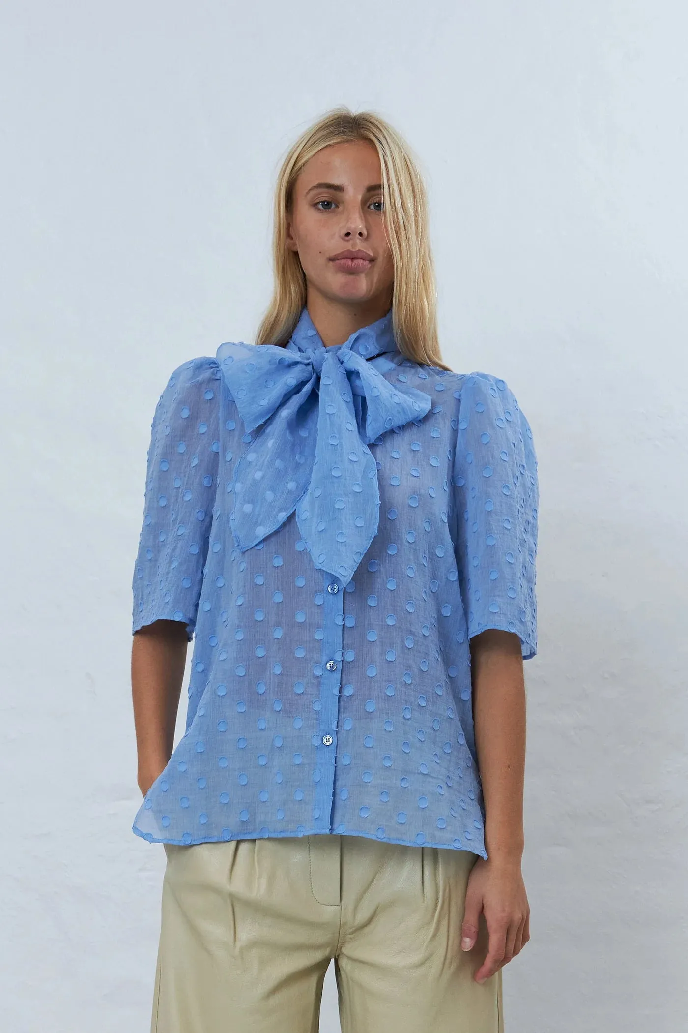 Stella Nova Short Sleeved Summer Blue Bow Shirt