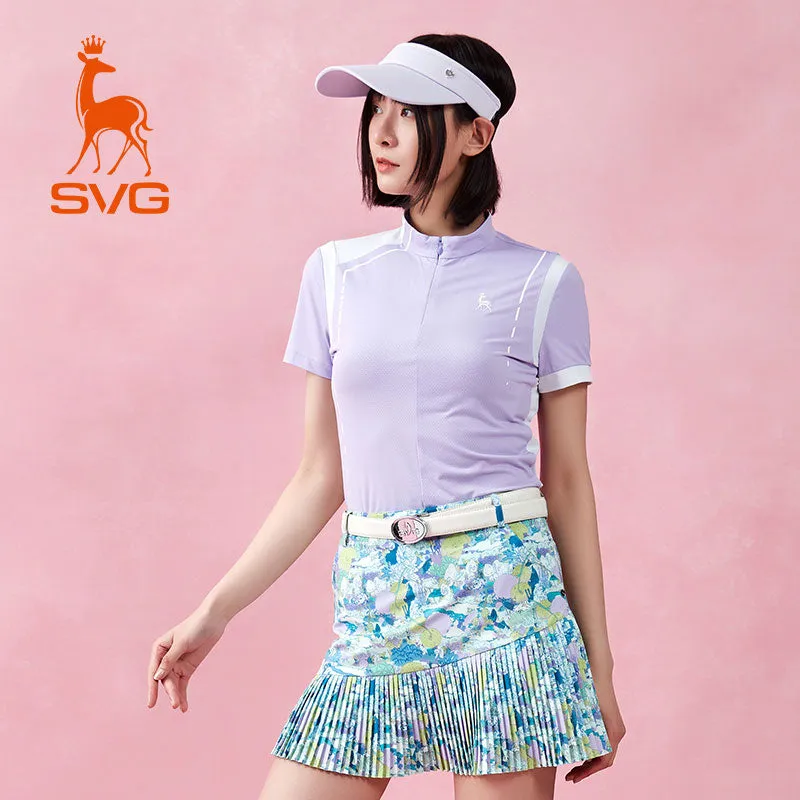 SVG Golf Women's Light Purple T-shirt Stand Collar