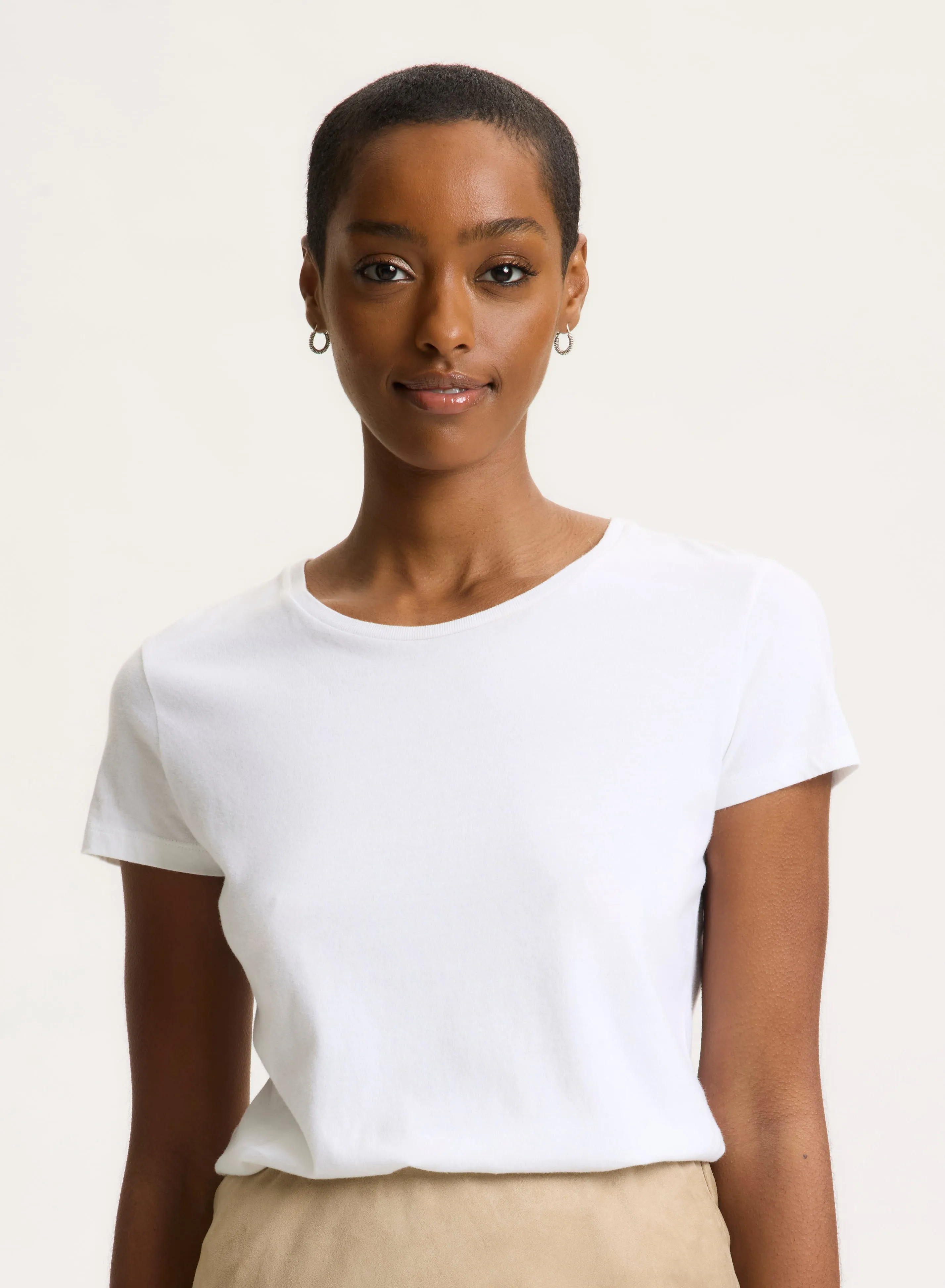 T-shirt Blanc Jamie Col Rond Manches Courtes en Deluxe Coton