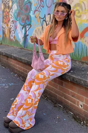 TastyHottie - Printed Contrast Color Flared Pants