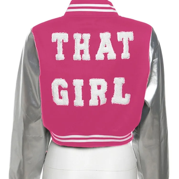 That Girl varsity Leather Sleeve jacket