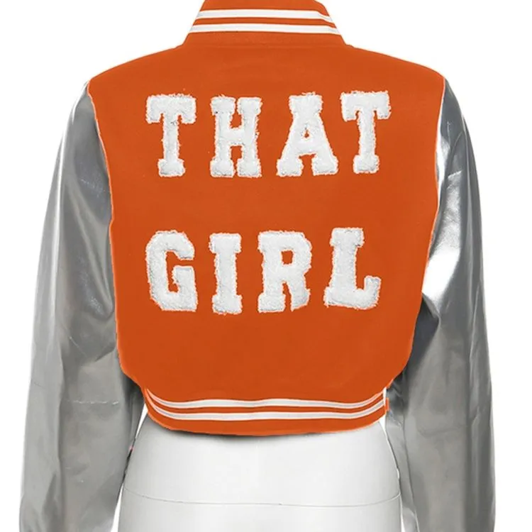 That Girl varsity Leather Sleeve jacket