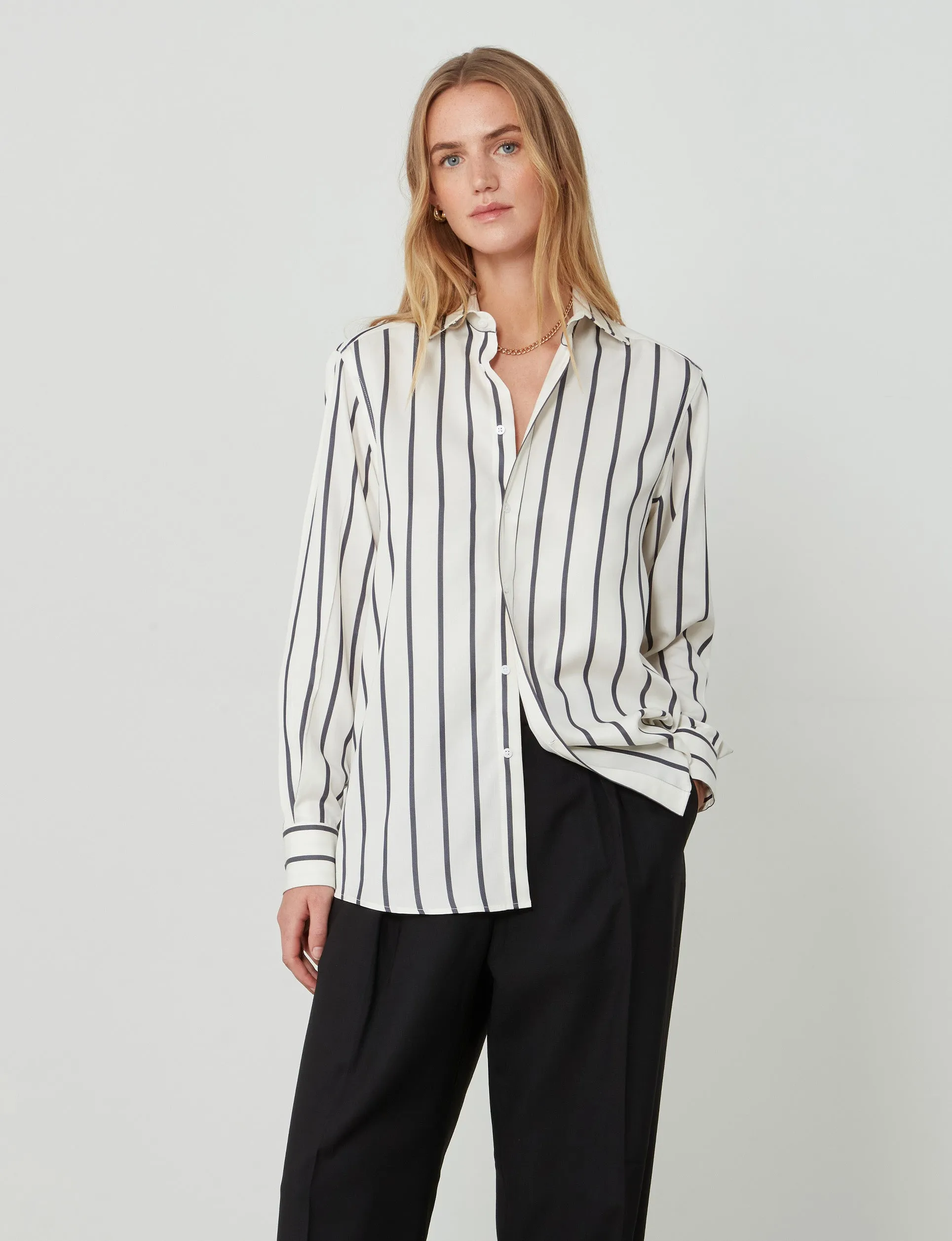 The Boyfriend: Tencel, Charcoal Stripe