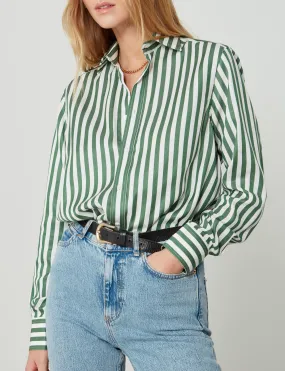 The Boyfriend: Tencel, Forest Green Stripe