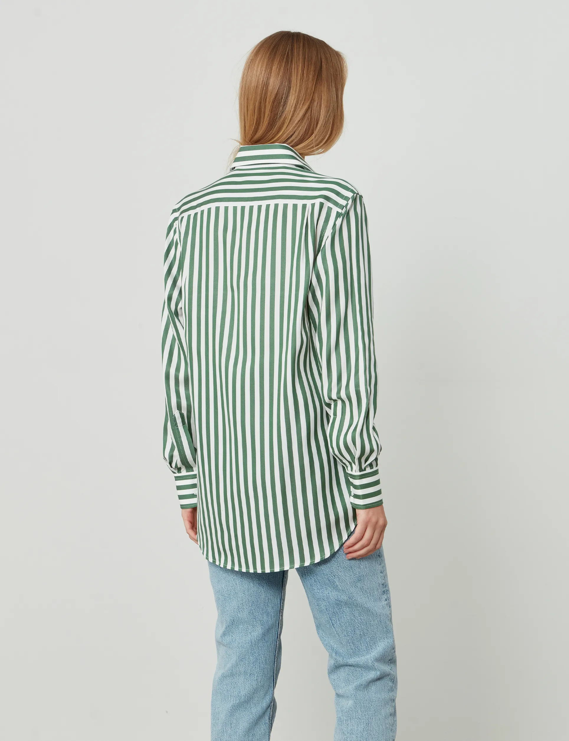 The Boyfriend: Tencel, Forest Green Stripe