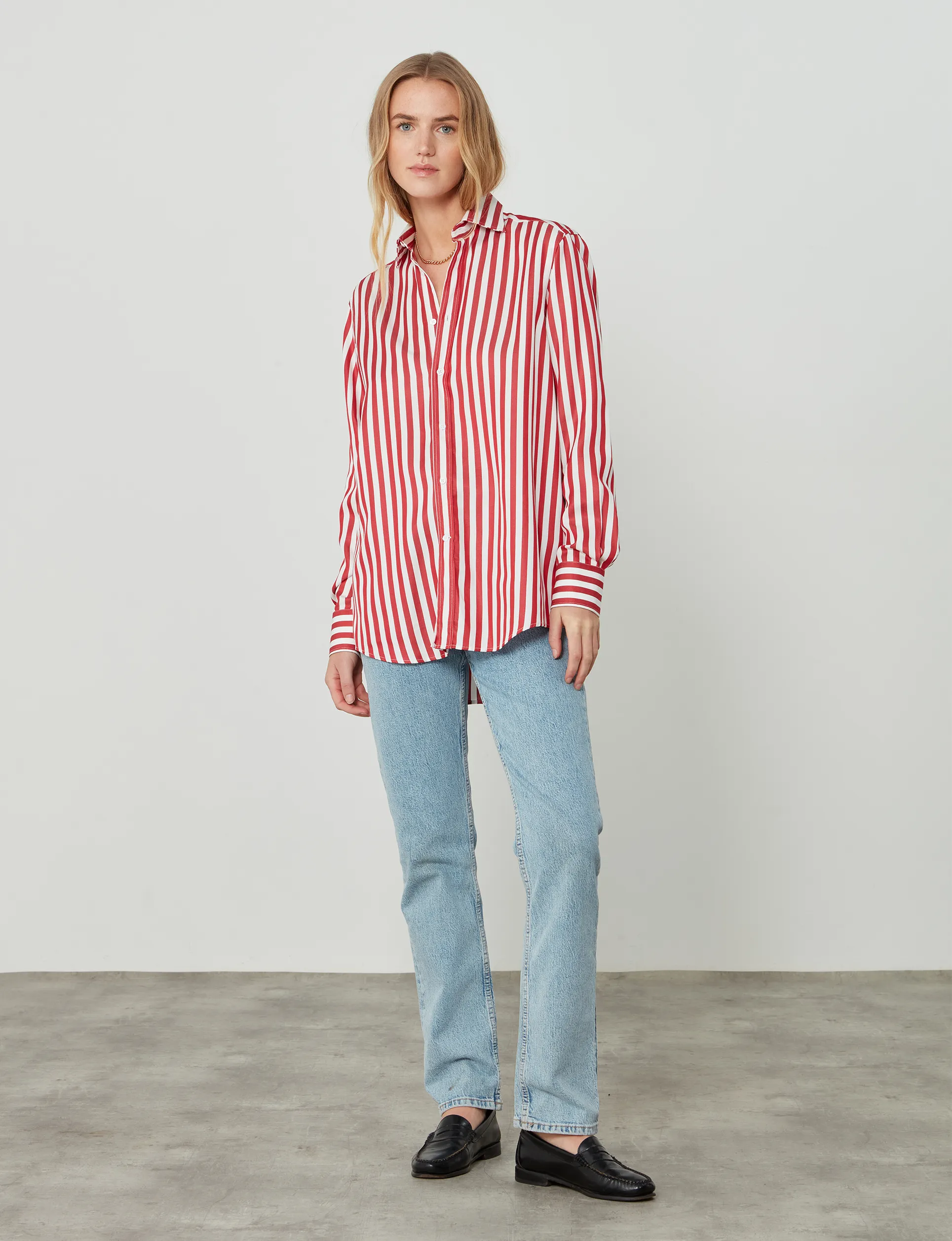 The Boyfriend: Tencel, Maple Red Stripe