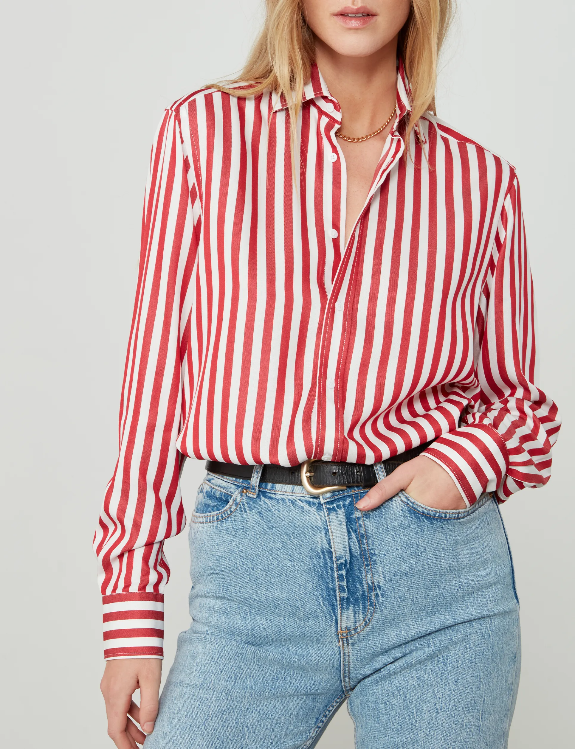 The Boyfriend: Tencel, Maple Red Stripe