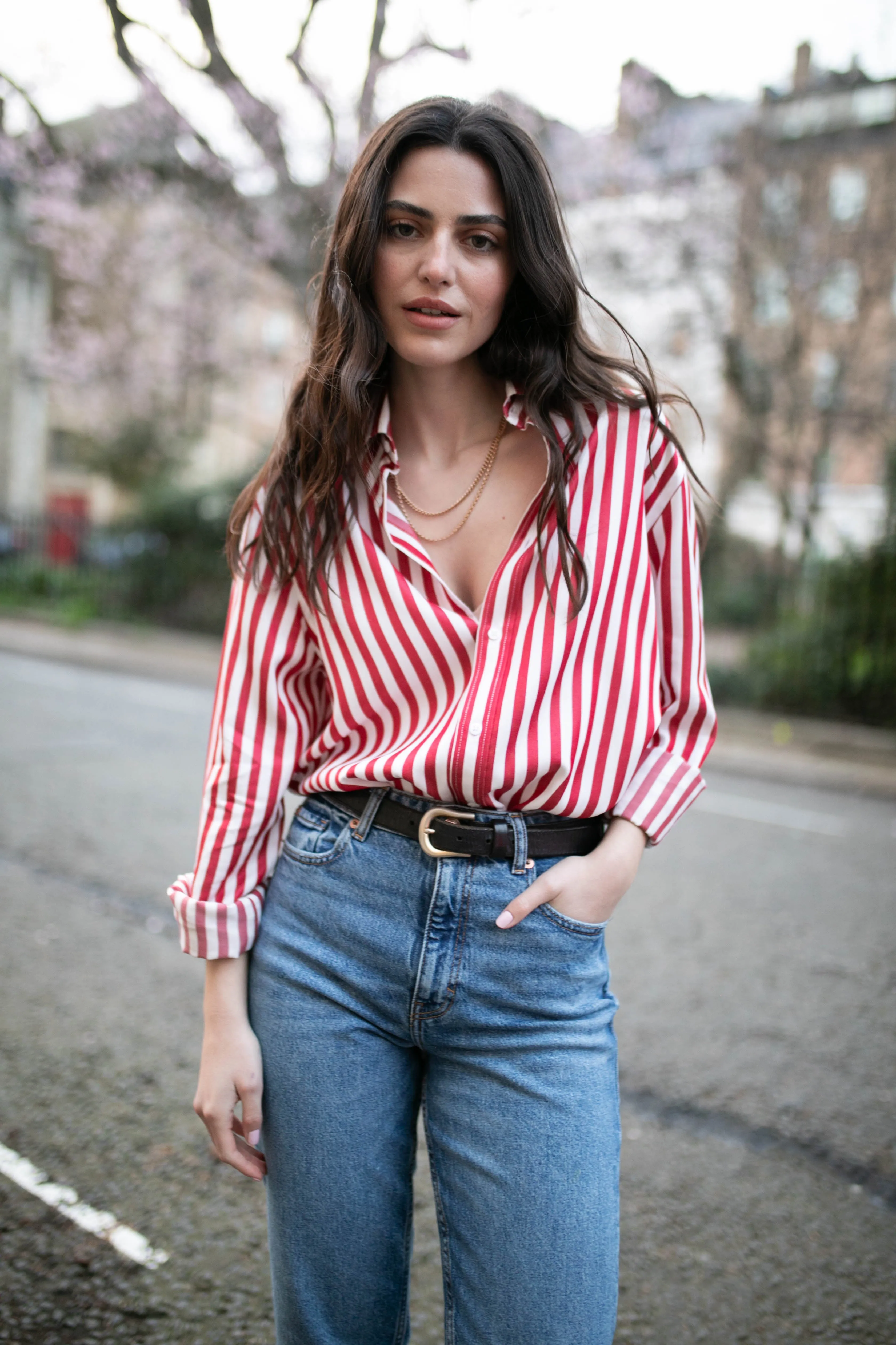 The Boyfriend: Tencel, Maple Red Stripe