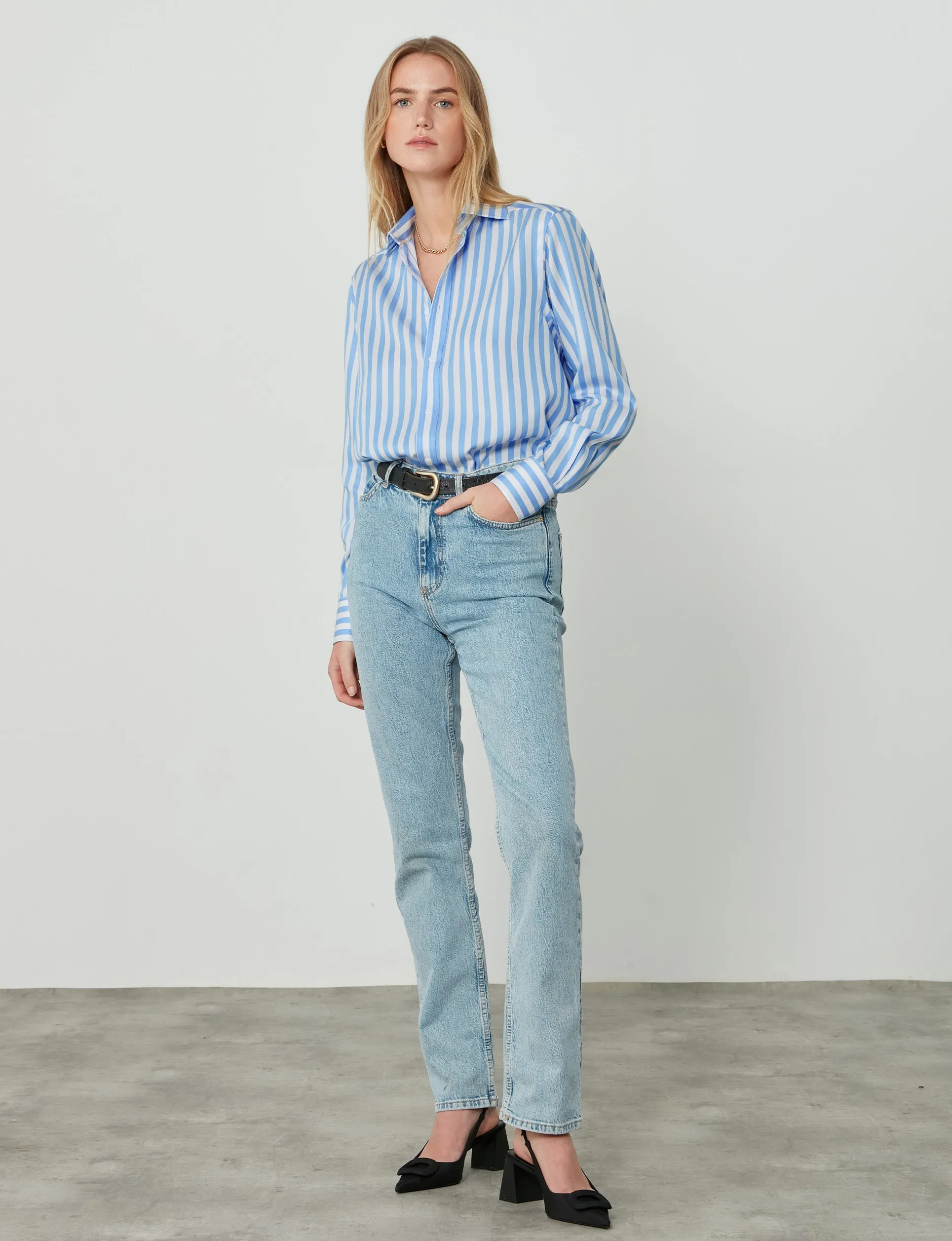 The Boyfriend: Tencel, Powder Blue Stripe