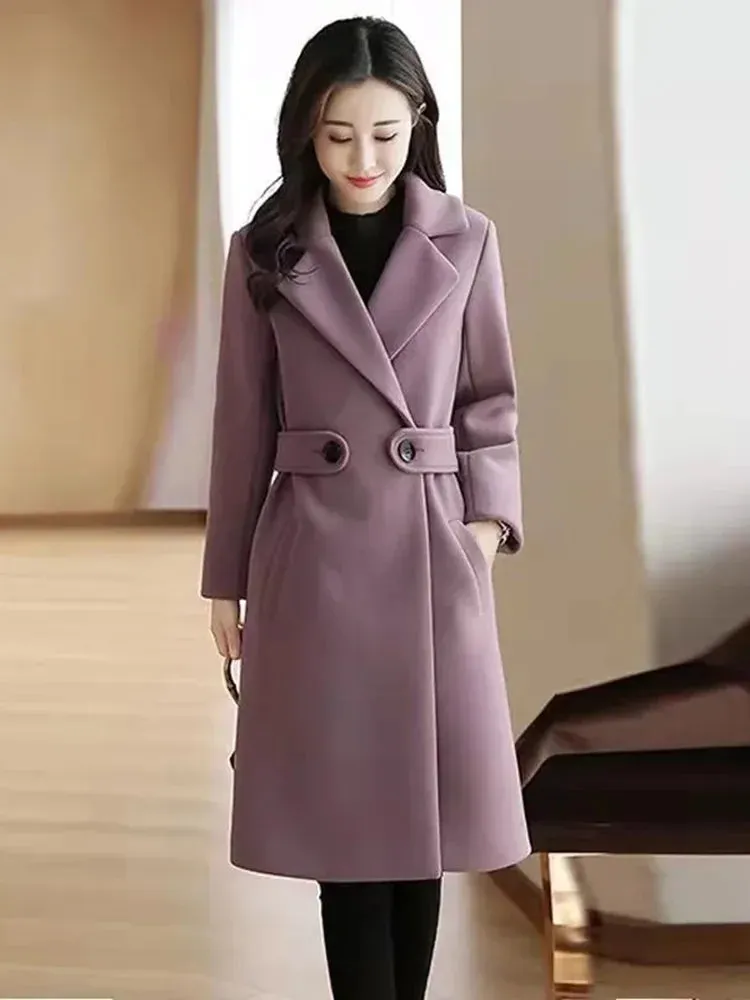 Trench Style Wool Blend Oversized Coat with Pockets