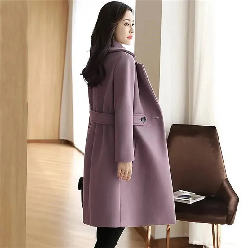 Trench Style Wool Blend Oversized Coat with Pockets