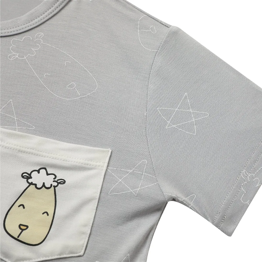 Unisex Short Sleeve T-Shirt Cute Big Star & Head Grey