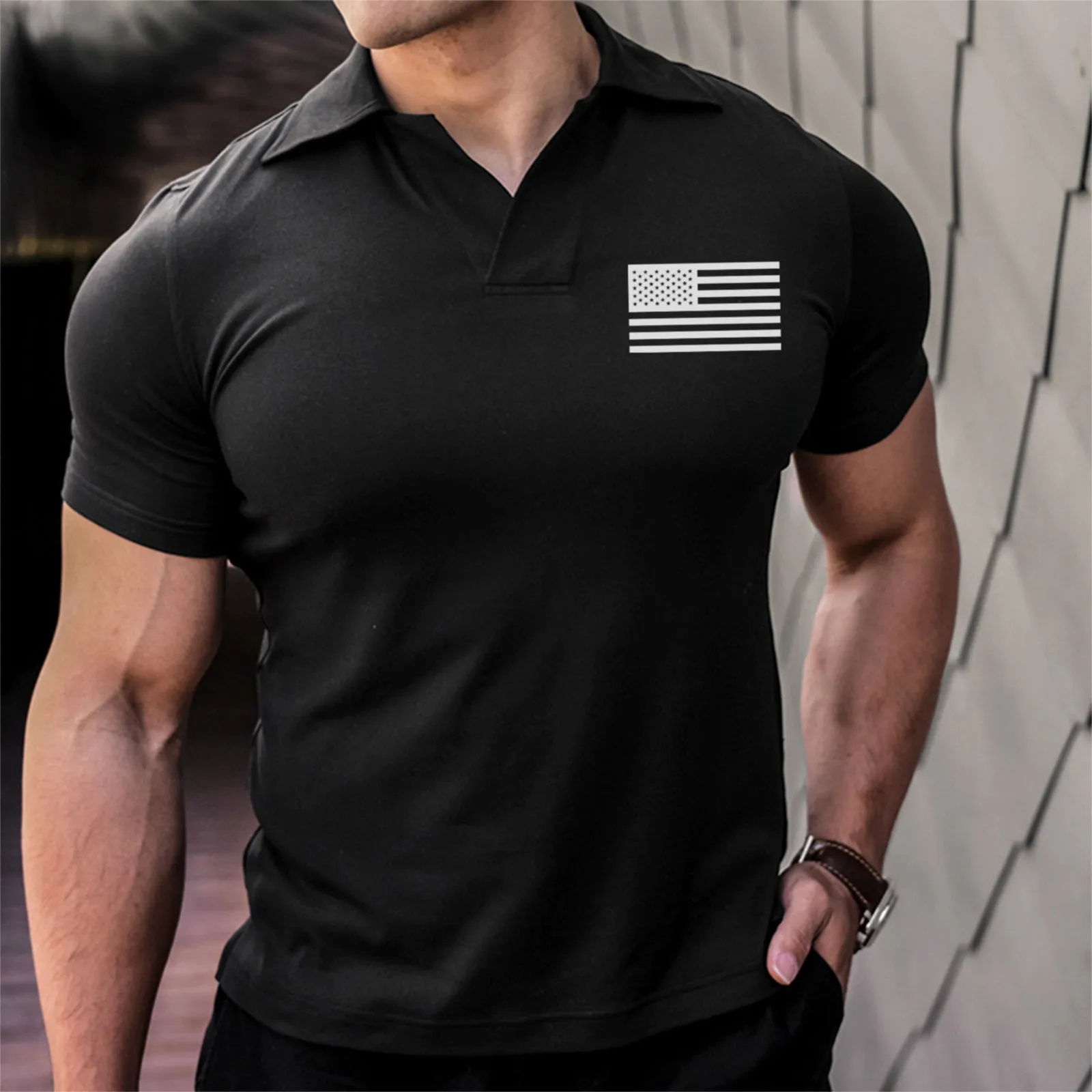 USA FLAG ACTIVE DRY-FIT MOISTURE WICKING GRAPHIC POLO SHIRT