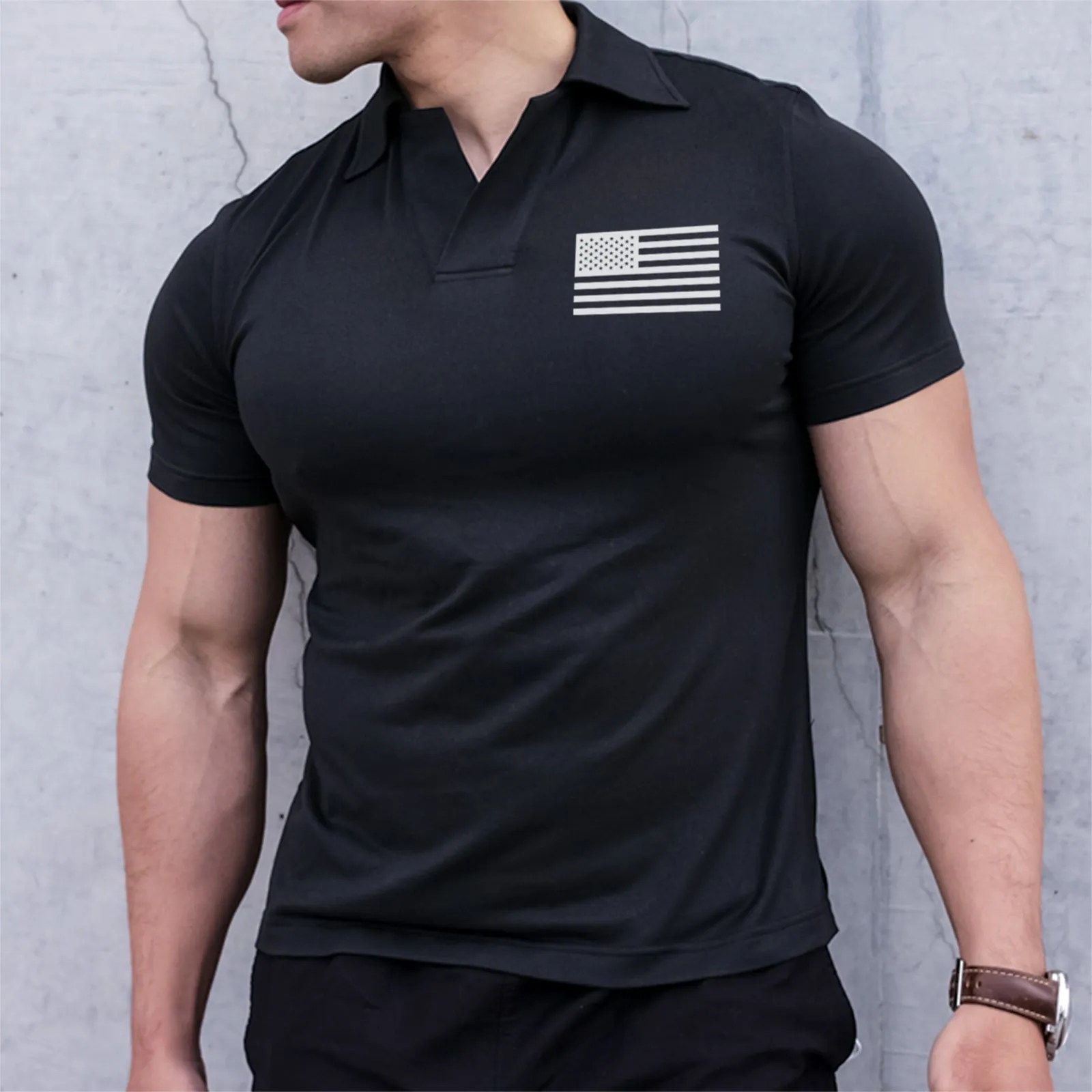 USA FLAG ACTIVE DRY-FIT MOISTURE WICKING GRAPHIC POLO SHIRT