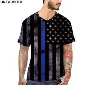 USA Flag T Shirt Men Women V Neck 3D Tshirt Print Striped American Flag Men T-Shirt Summer Tops Tees Men Poleras Hombre EUR Size