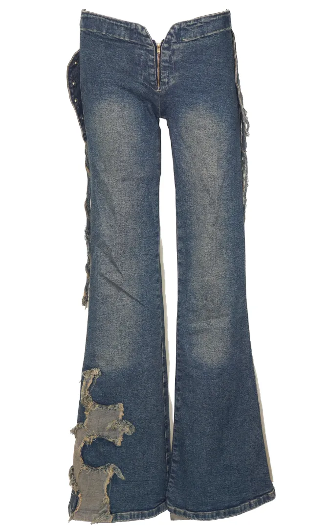 VINTAGE Y2K Flared Boot Cut Fringe Faded Jeans