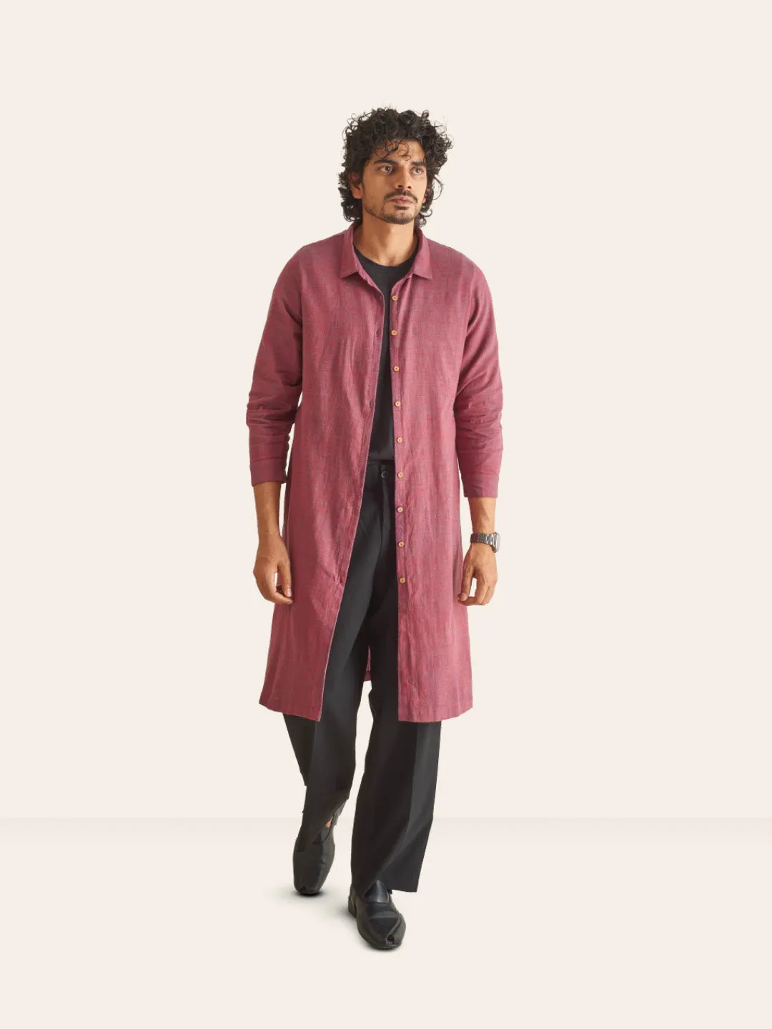 Viva Magenta Handwoven Overlay Kurta Shirt